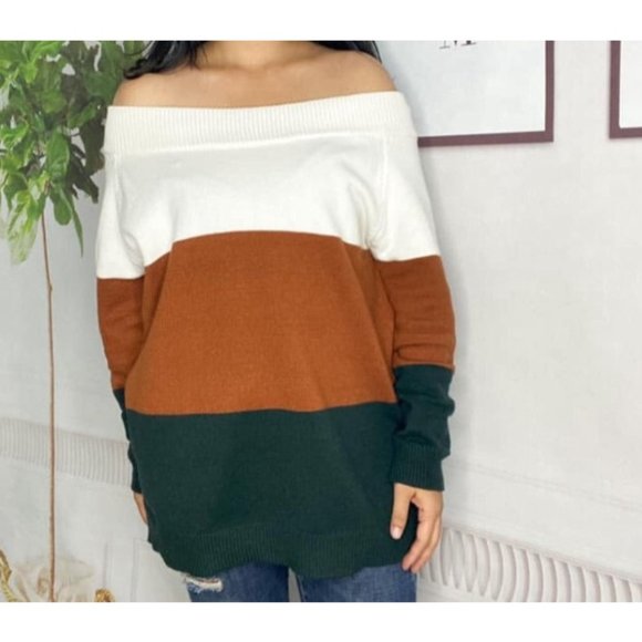Shirley & Stone Color Block Off The Shoulder Sweater - Picture 5 of 7